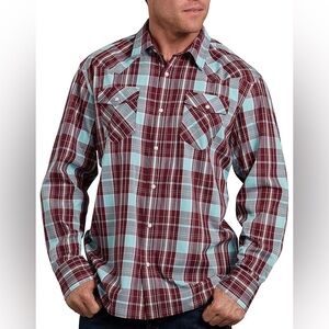 Dickies Relaxed Fit Western Cowboy Plaid Pearl Snap Long Sleeve Button Up Shirt